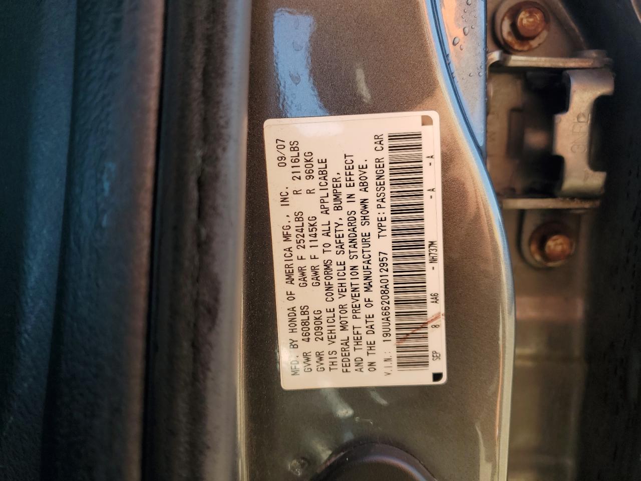 2008 Acura Tl VIN: 19UUA66208A012957 Lot: 85563305