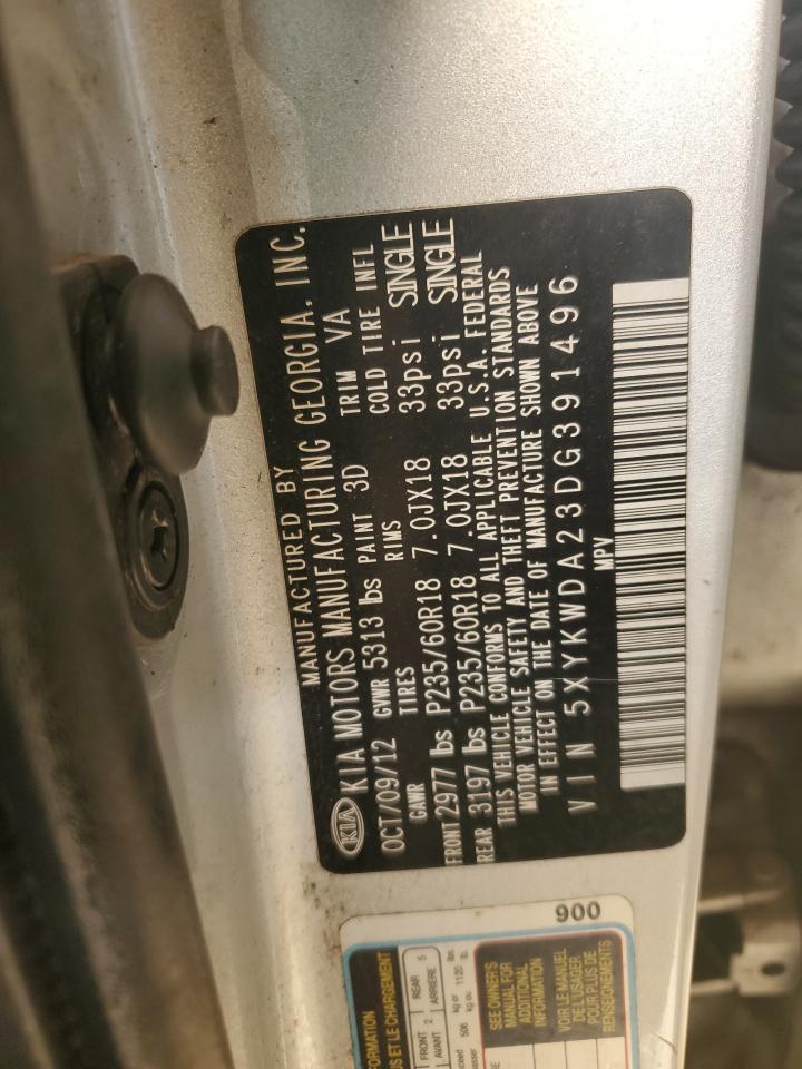 2013 Kia Sorento Sx VIN: 5XYKWDA23DG391496 Lot: 85874645