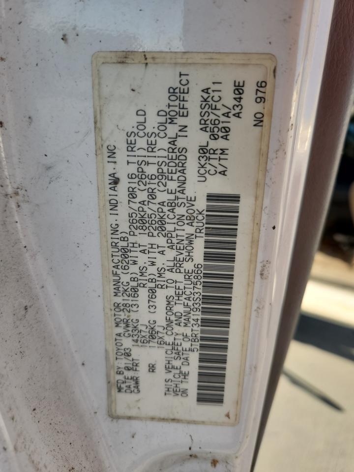 2003 Toyota Tundra Access Cab Sr5 VIN: 5TBRT34193S375866 Lot: 82573125