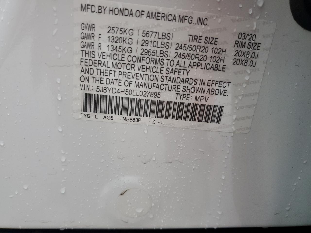 2020 Acura Mdx Technology VIN: 5J8YD4H50LL027895 Lot: 90312725