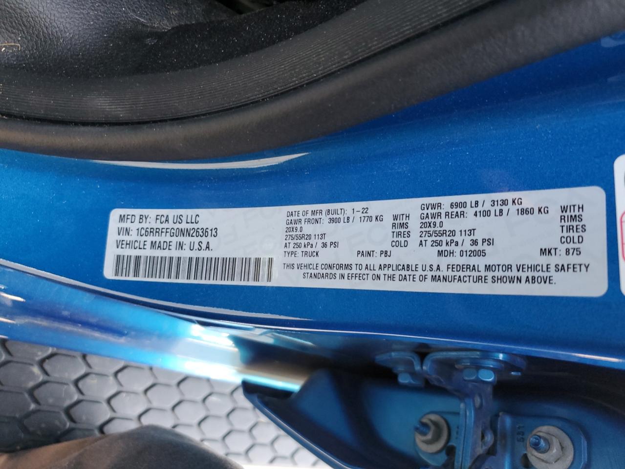 2022 Ram 1500 Big Horn/Lone Star VIN: 1C6RRFFG0NN263613 Lot: 93191285