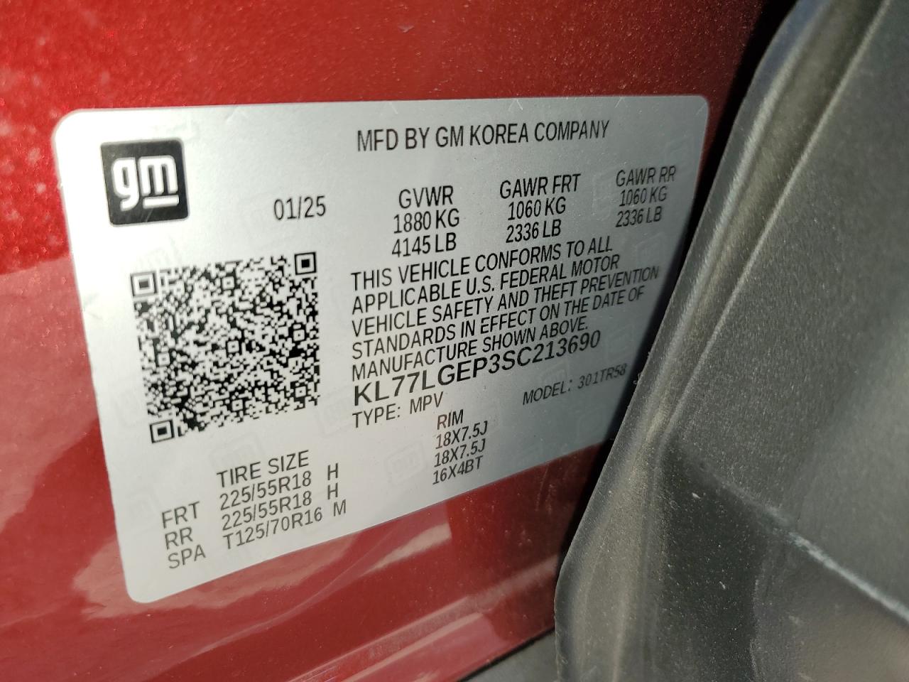 2025 Chevrolet Trax 1Rs VIN: KL77LGEP3SC213690 Lot: 82626615