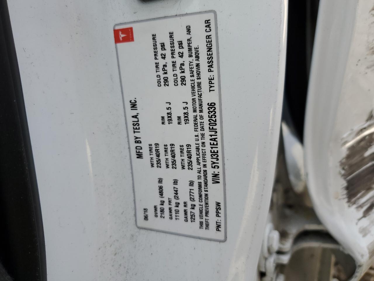 2018 Tesla Model 3 VIN: 5YJ3E1EA1JF025336 Lot: 89525005