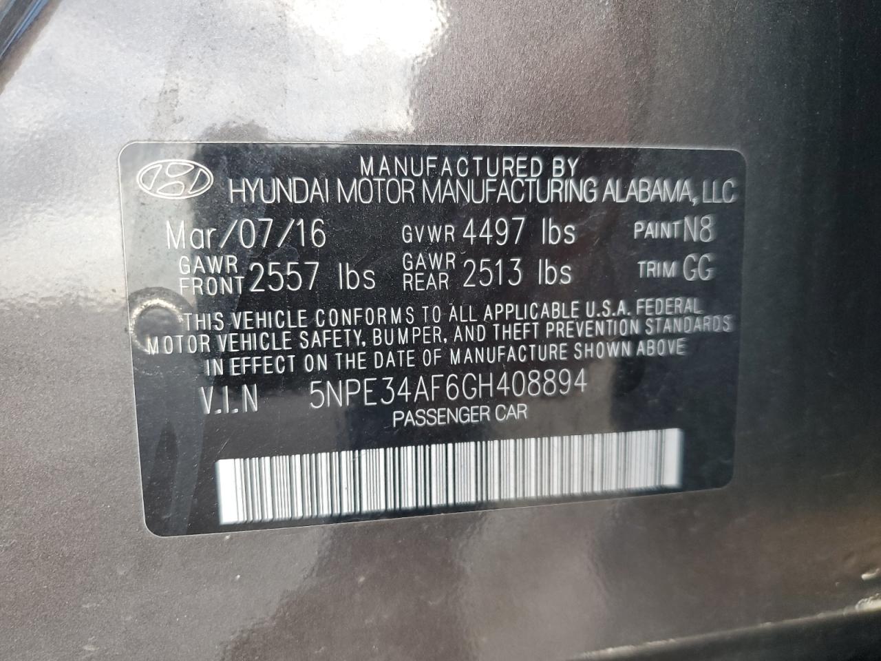 2016 Hyundai Sonata Sport VIN: 5NPE34AF6GH408894 Lot: 80835445