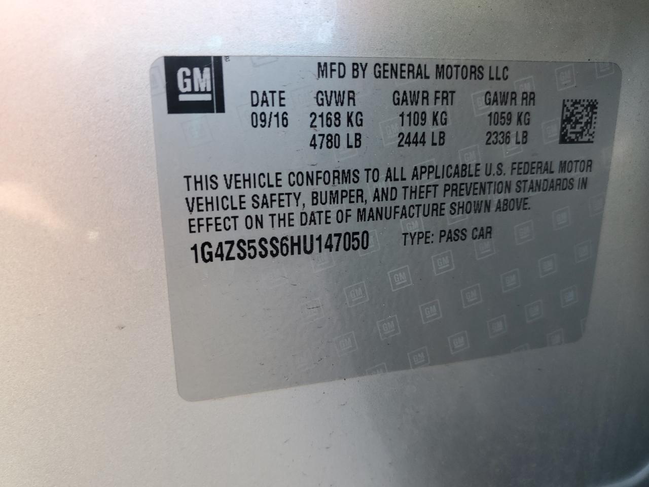 2017 Buick Lacrosse Premium VIN: 1G4ZS5SS6HU147050 Lot: 85493975