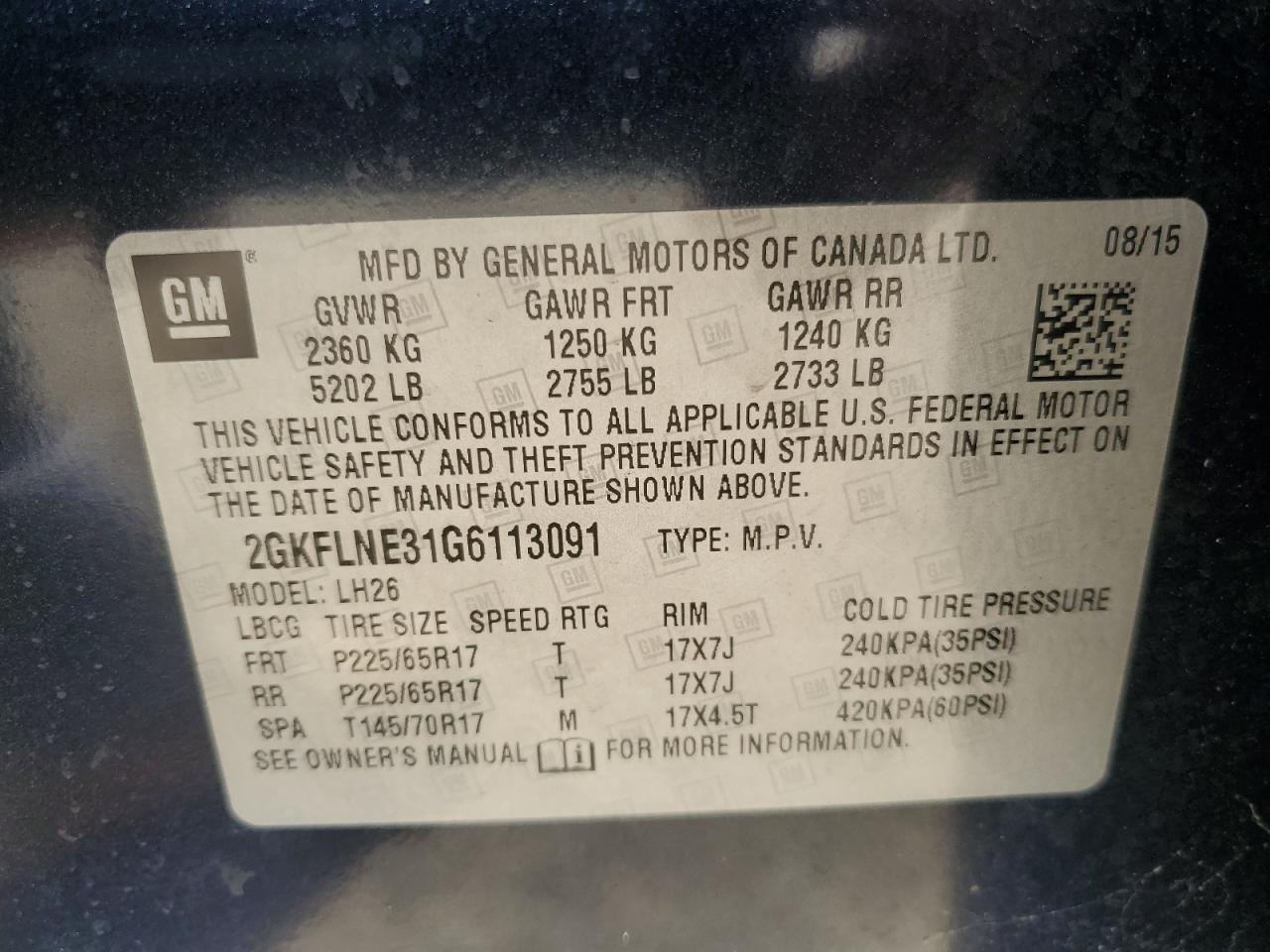 2016 GMC Terrain Sle VIN: 2GKFLNE31G6113091 Lot: 82214345