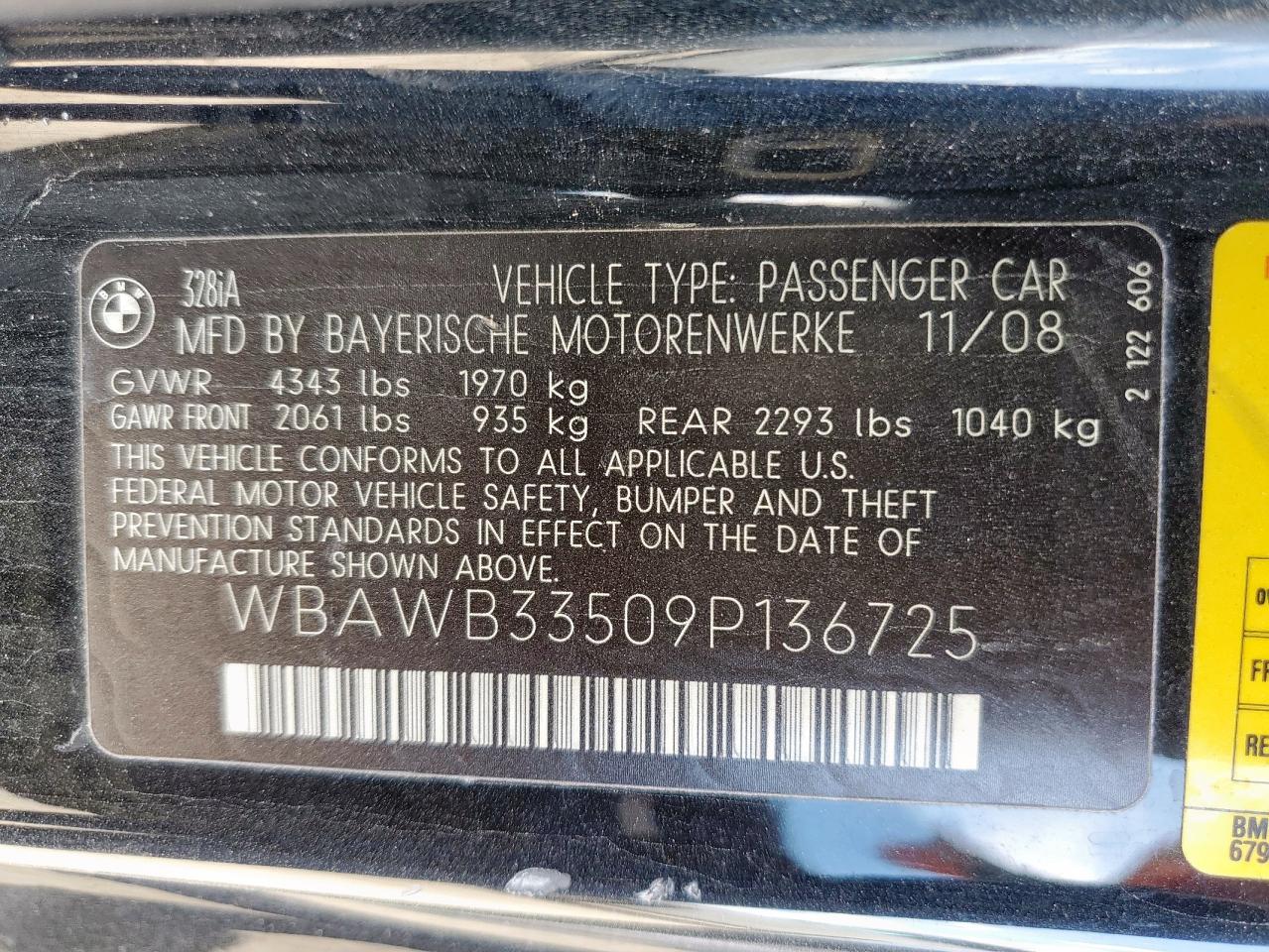 2009 BMW 328 I VIN: WBAWB33509P136725 Lot: 82346445