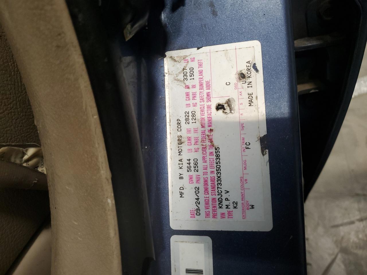 2003 Kia Sorento Ex VIN: KNDJC733X35053855 Lot: 85532105