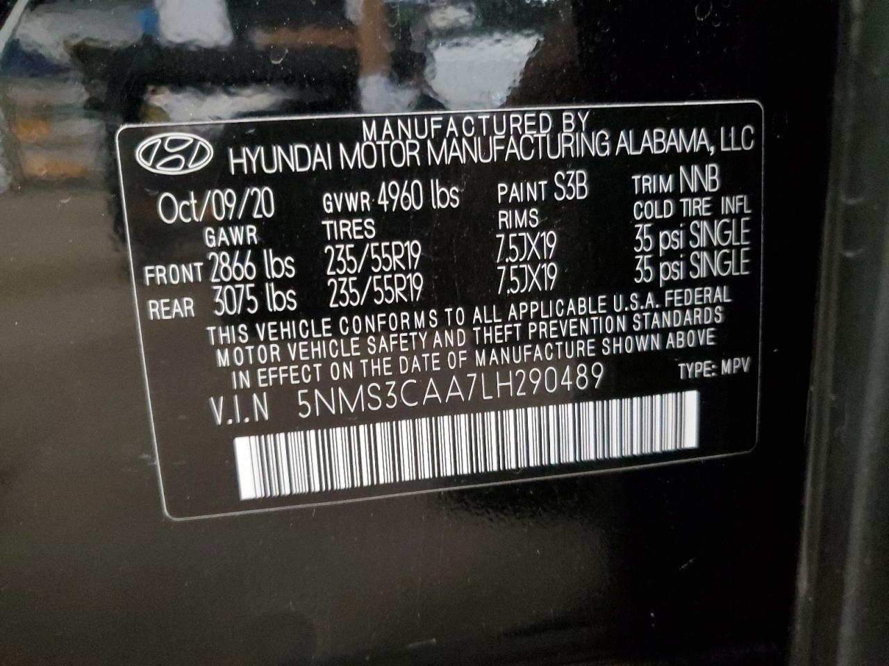 2020 Hyundai Santa Fe Sel VIN: 5NMS3CAA7LH290489 Lot: 82237105