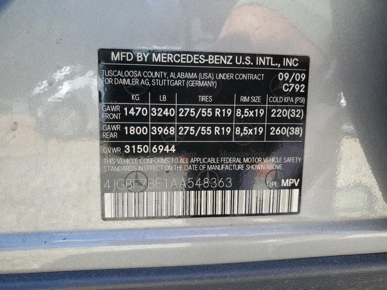 2010 Mercedes-Benz Gl 450 4Matic VIN: 4JGBF7BE1AA548363 Lot: 89455985