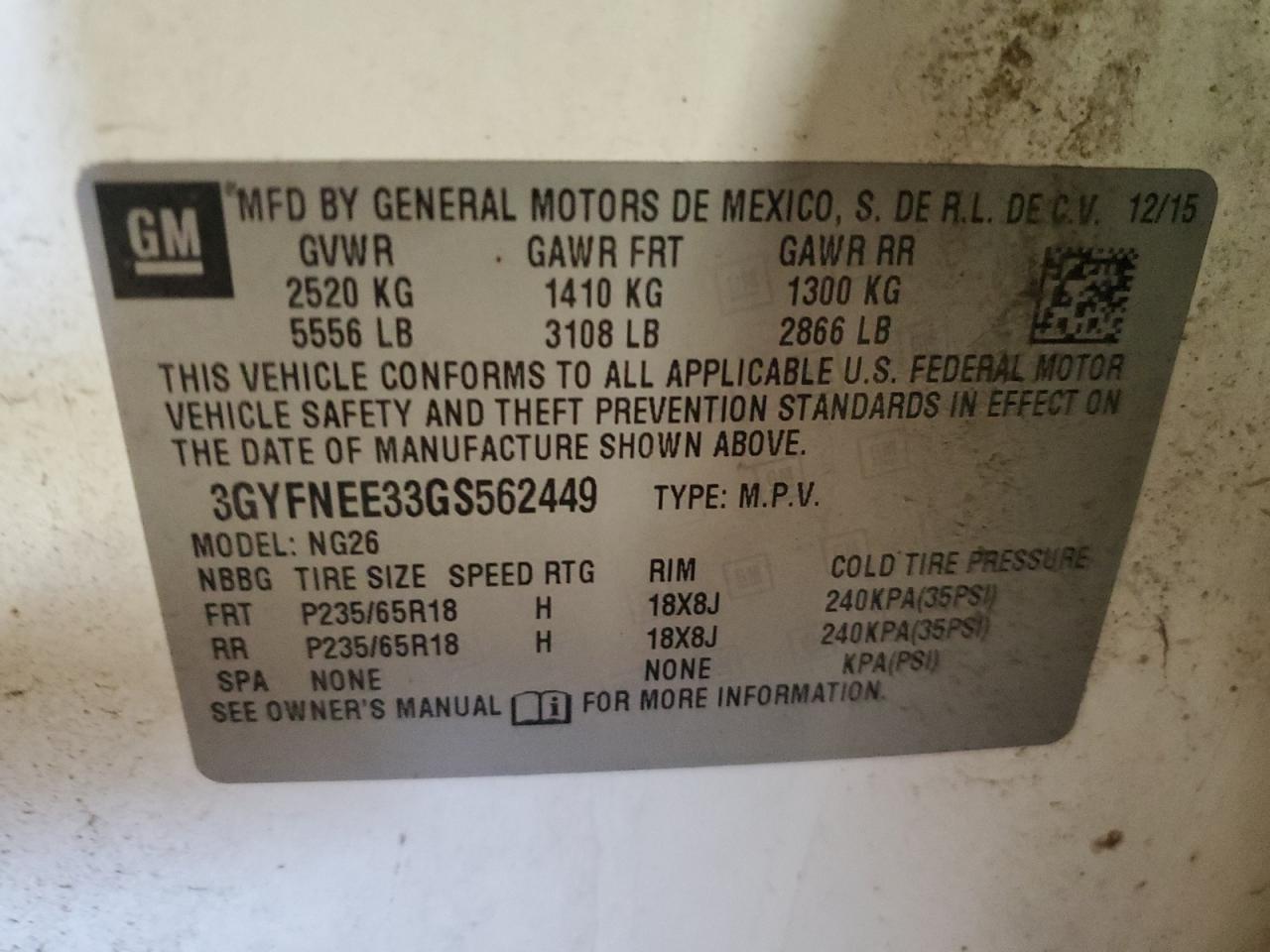 2016 Cadillac Srx Luxury Collection VIN: 3GYFNEE33GS562449 Lot: 84435995