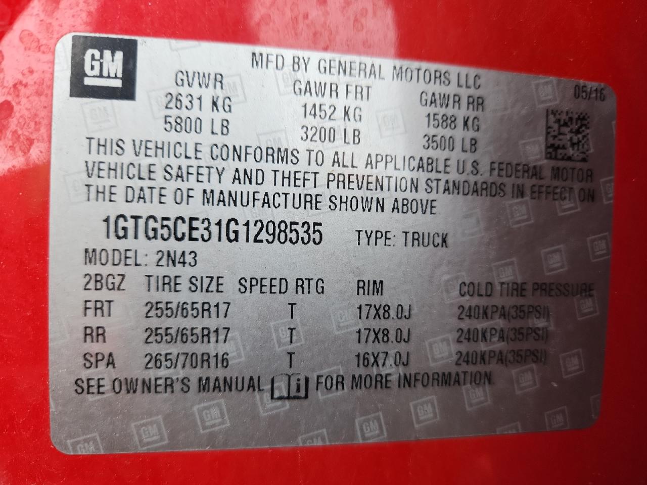 2016 GMC Canyon Sle VIN: 1GTG5CE31G1298535 Lot: 82381855