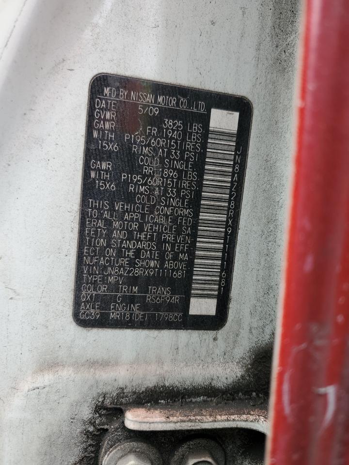 2009 Nissan Cube Base VIN: JN8AZ28RX9T111681 Lot: 85406215