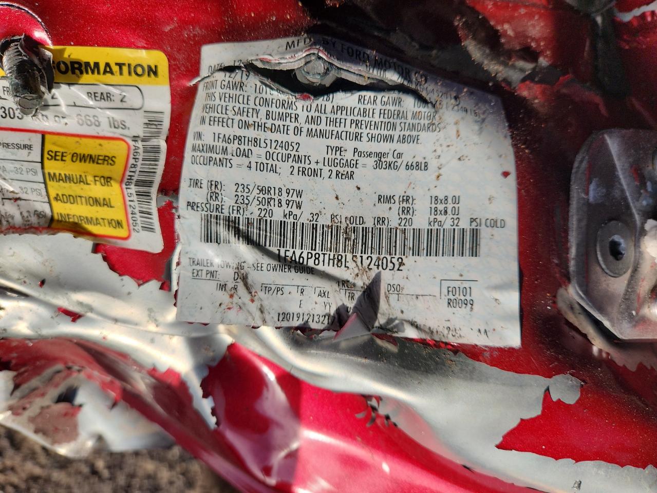 2020 Ford Mustang VIN: 1FA6P8TH8L5124052 Lot: 81966755