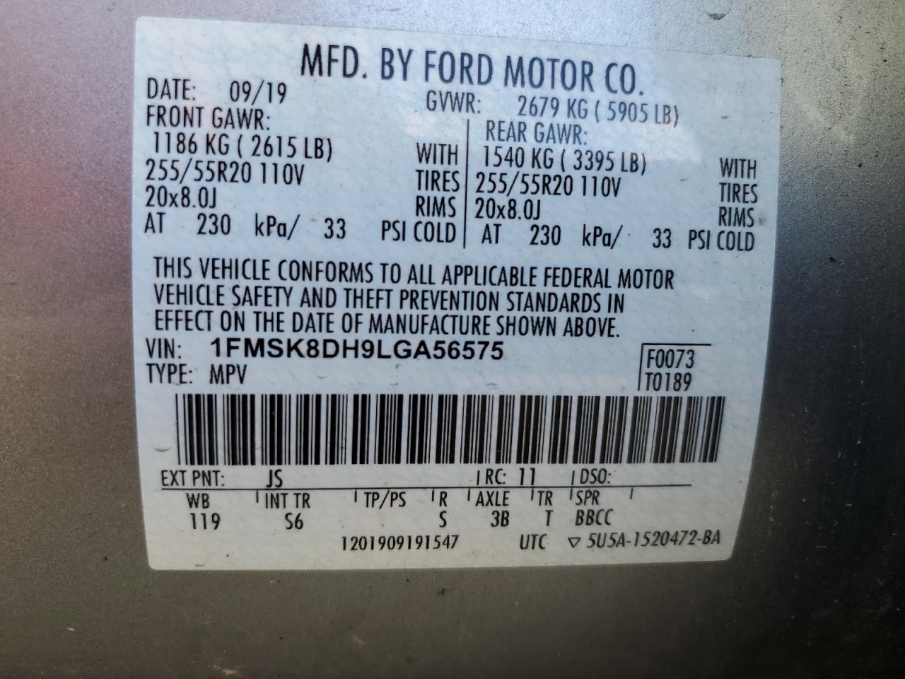 2020 Ford Explorer Xlt VIN: 1FMSK8DH9LGA56575 Lot: 83871635