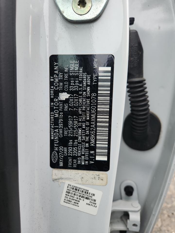 2021 Hyundai Kona Sel Plus VIN: KM8K62AAXMU601078 Lot: 89636345