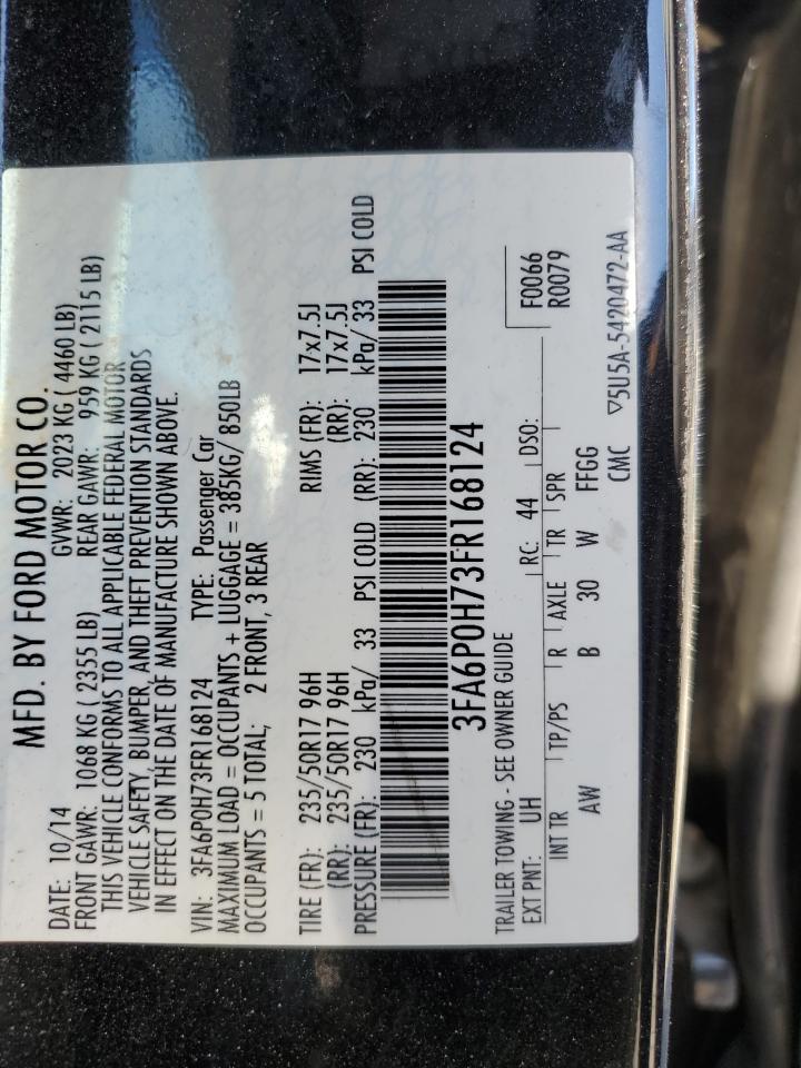 2015 Ford Fusion Se VIN: 3FA6P0H73FR168124 Lot: 85832475