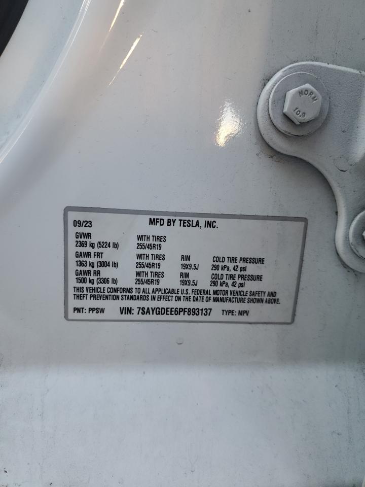 2023 Tesla Model Y VIN: 7SAYGDEE6PF893137 Lot: 85423225