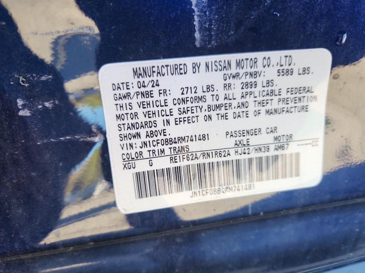 2024 Nissan Ariya Engage VIN: JN1CF0BB4RM741481 Lot: 85196885