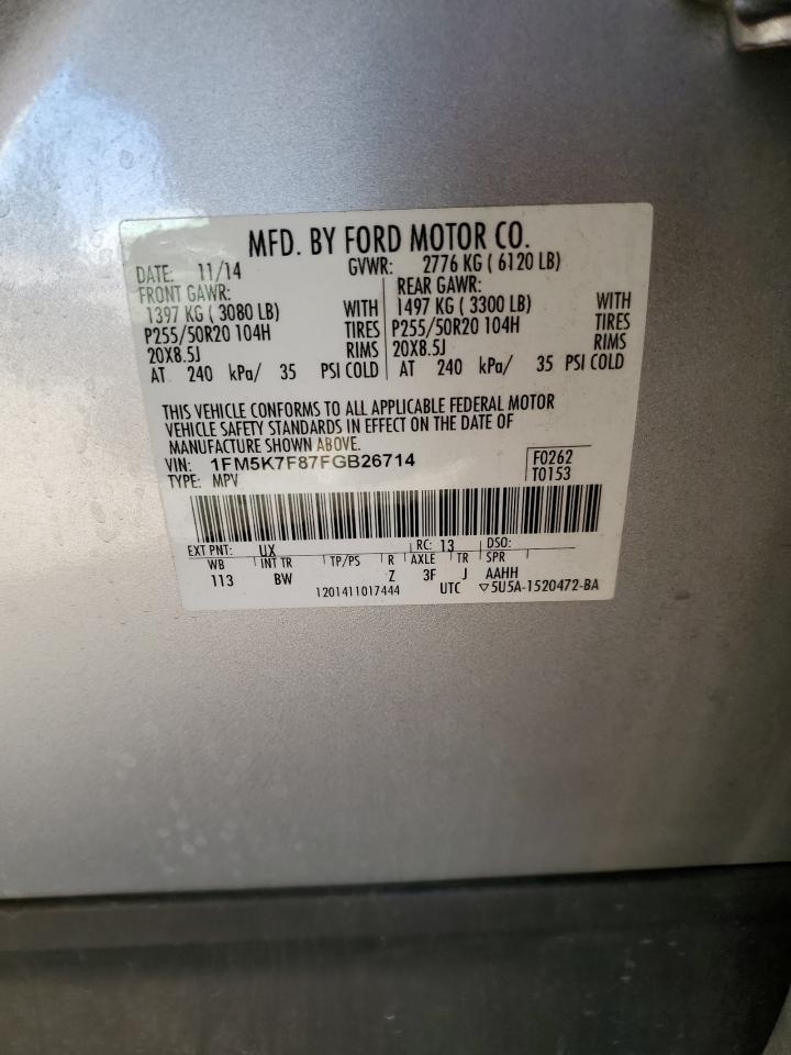 2015 Ford Explorer Limited VIN: 1FM5K7F87FGB26714 Lot: 85758965
