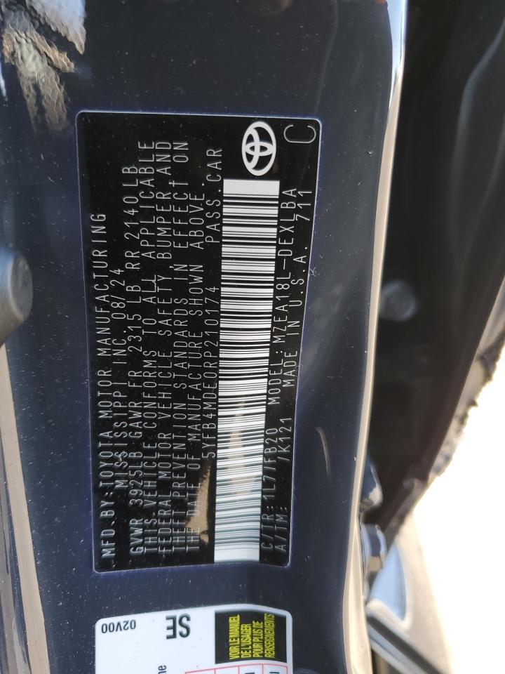 2024 Toyota Corolla Le VIN: 5YFB4MDE0RP210174 Lot: 86308545