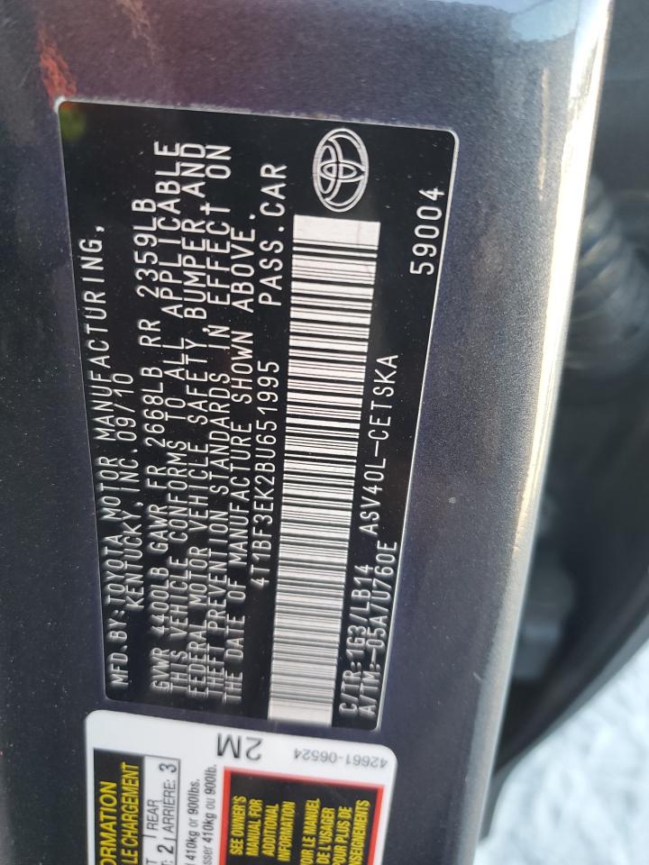 2011 Toyota Camry Base VIN: 4T1BF3EK2BU651995 Lot: 82419765