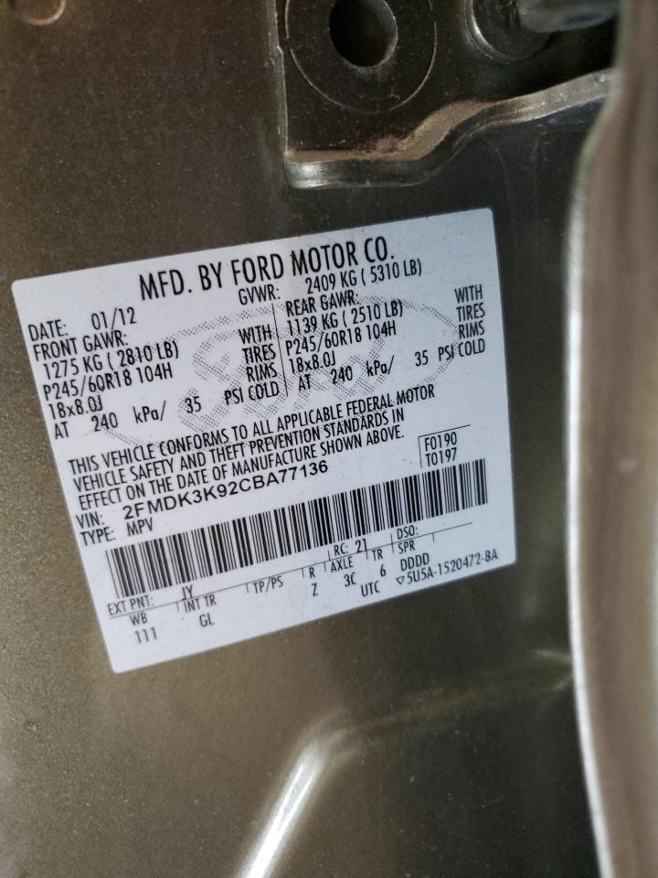 2012 Ford Edge Limited VIN: 2FMDK3K92CBA77136 Lot: 84459725