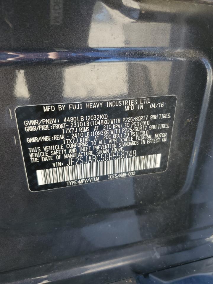 2016 Subaru Forester 2.5I VIN: JF2SJABC5GH558748 Lot: 84927055