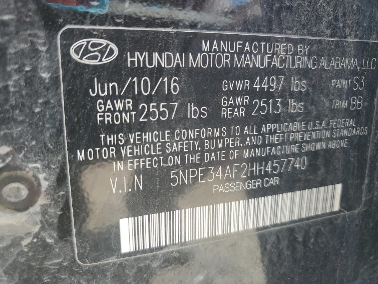 2017 Hyundai Sonata Sport VIN: 5NPE34AF2HH457740 Lot: 85835425