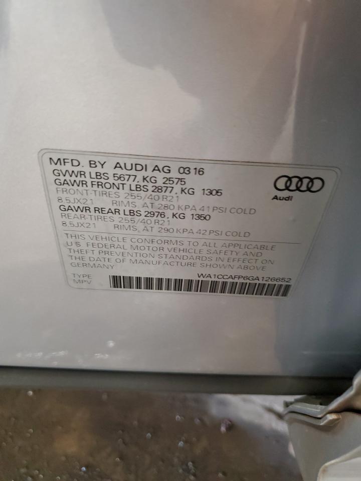 2016 Audi Sq5 Premium Plus VIN: WA1CCAFP6GA126652 Lot: 84976475