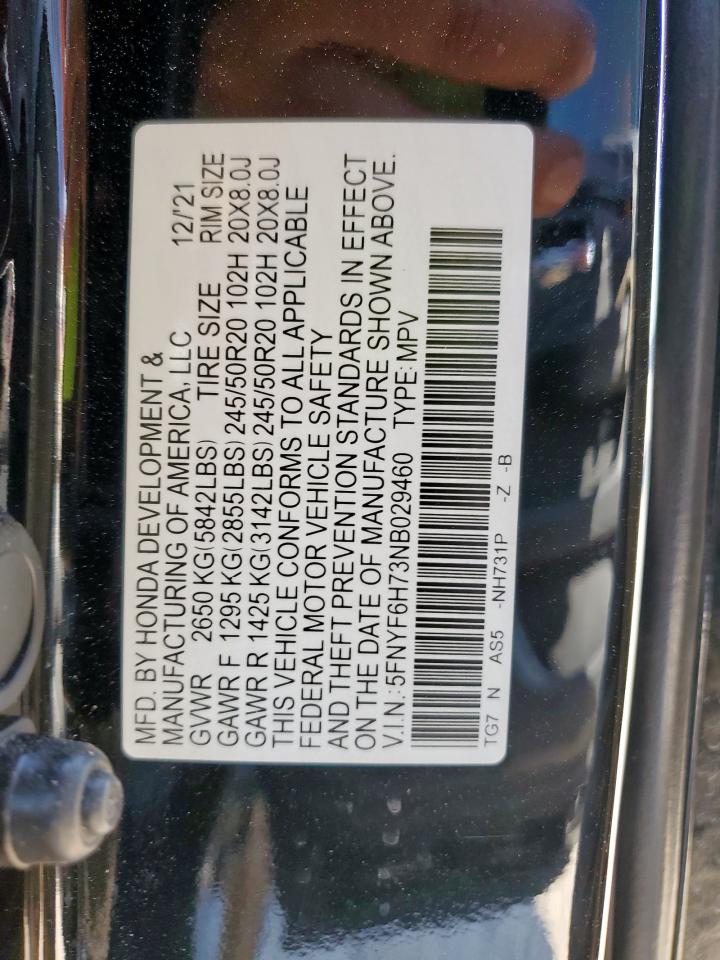 2022 Honda Pilot Black VIN: 5FNYF6H73NB029460 Lot: 81998395