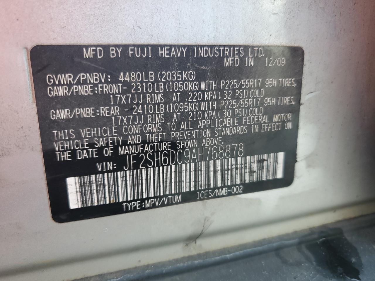 2010 Subaru Forester 2.5X Limited VIN: JF2SH6DC9AH768878 Lot: 82278905