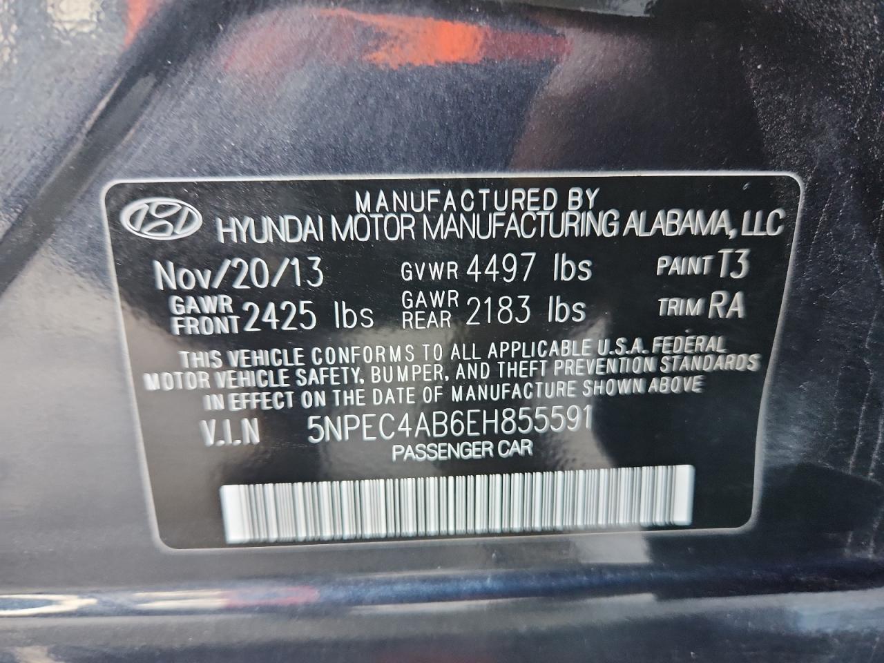 2014 Hyundai Sonata Se VIN: 5NPEC4AB6EH855591 Lot: 86111395