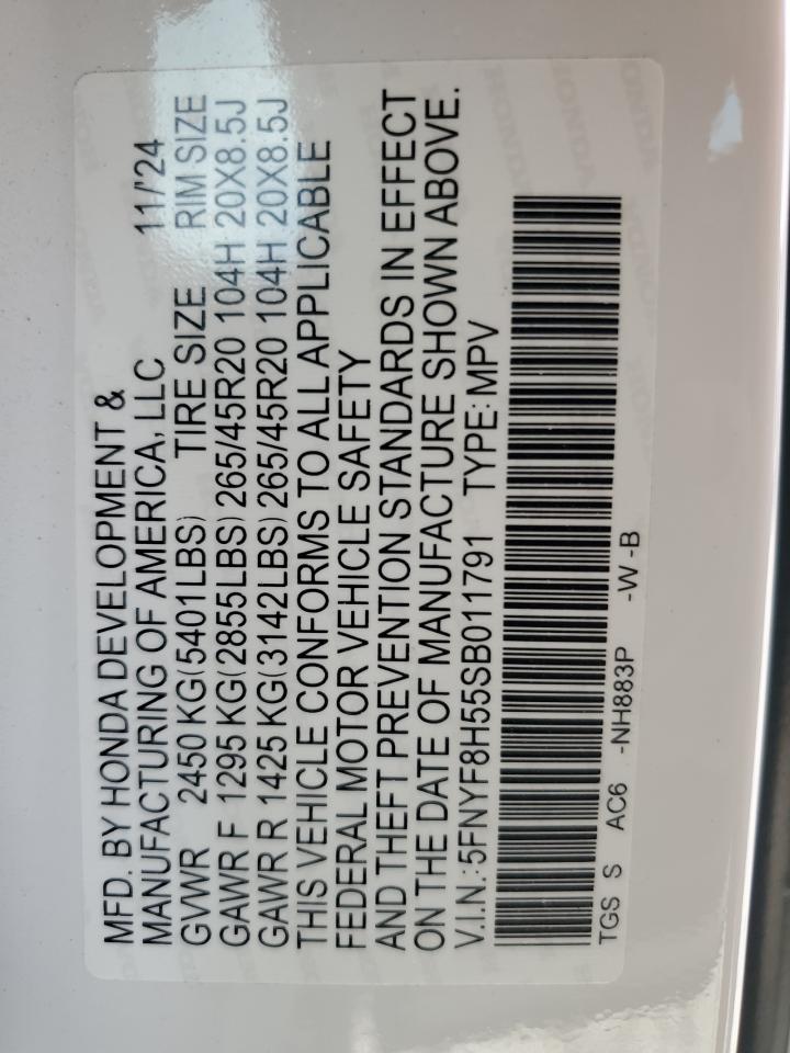 2025 Honda Passport Exl VIN: 5FNYF8H55SB011791 Lot: 89466855