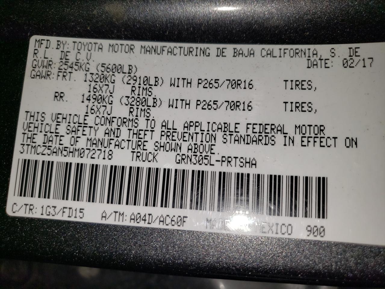 2017 Toyota Tacoma Double Cab VIN: 3TMCZ5AN5HM072718 Lot: 85728995