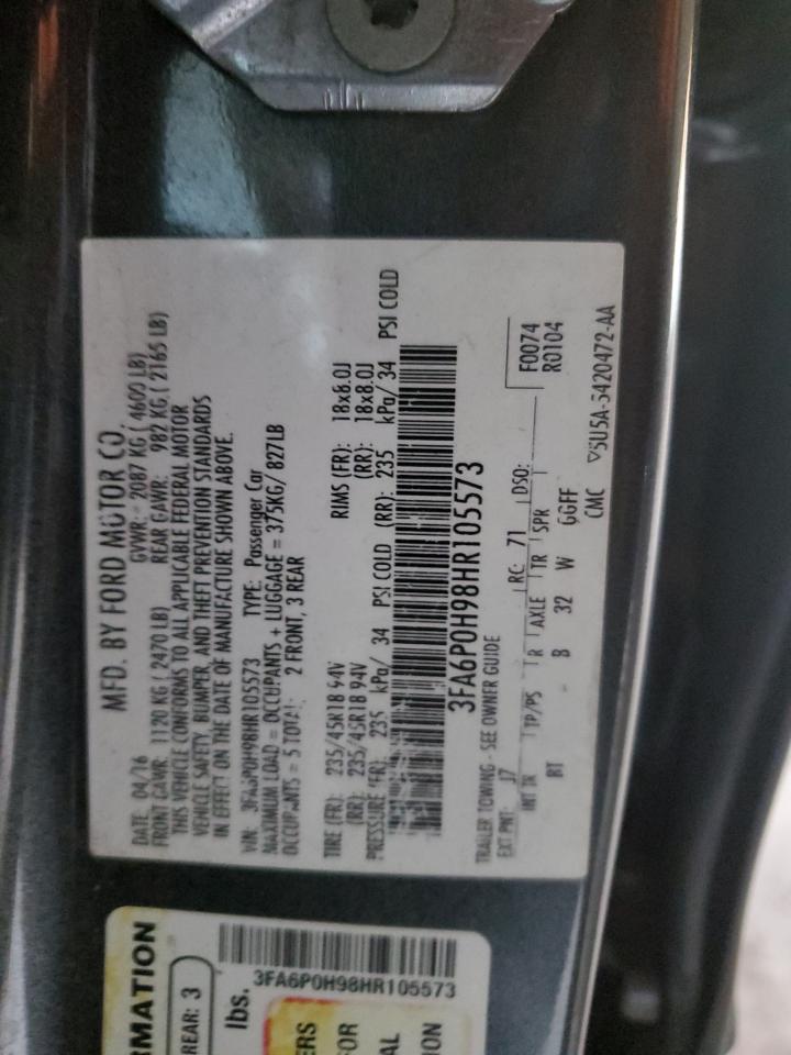 2017 Ford Fusion Se VIN: 3FA6P0H98HR105573 Lot: 85405075