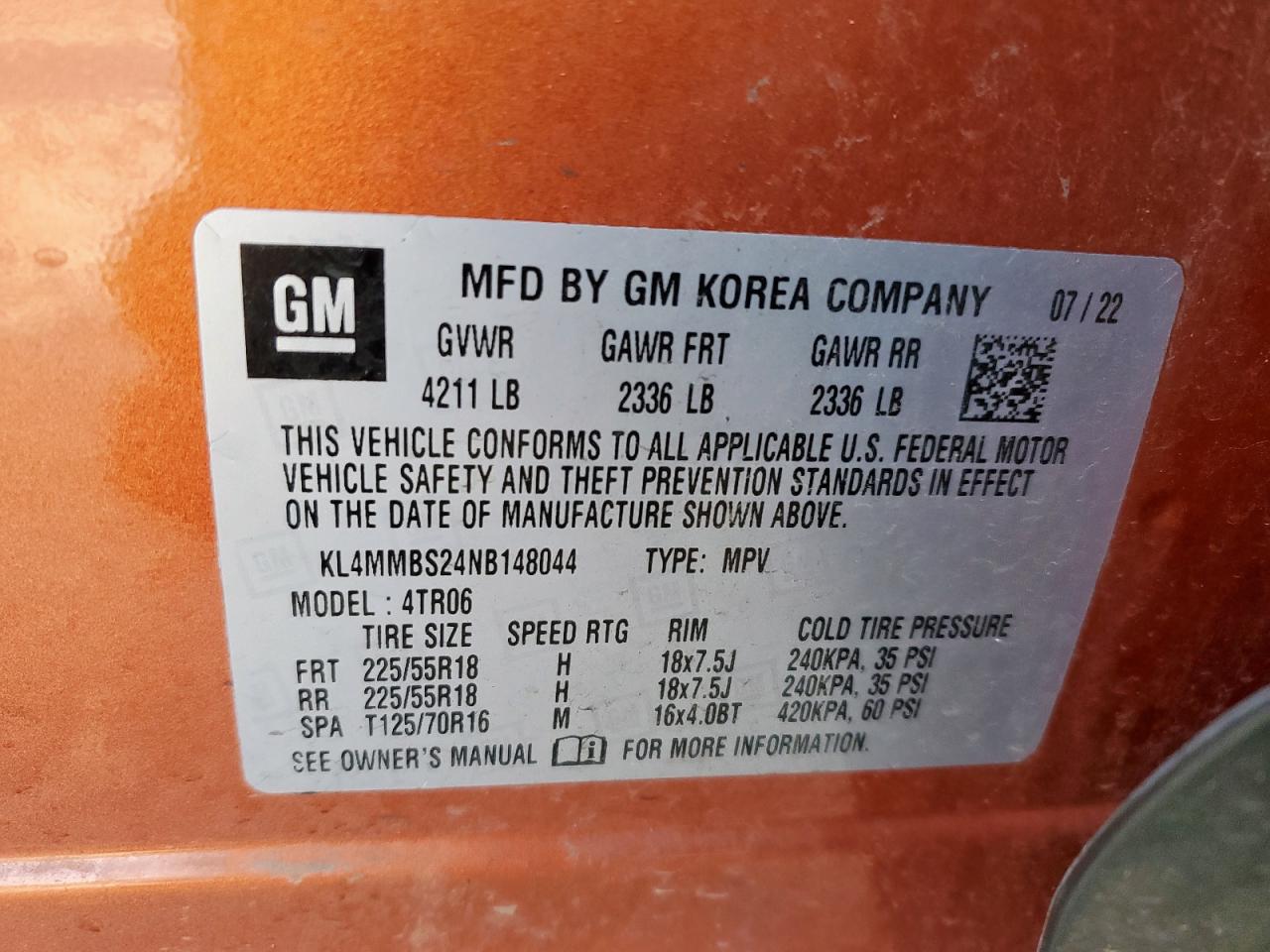 2022 Buick Encore Gx Preferred VIN: KL4MMBS24NB148044 Lot: 90235675