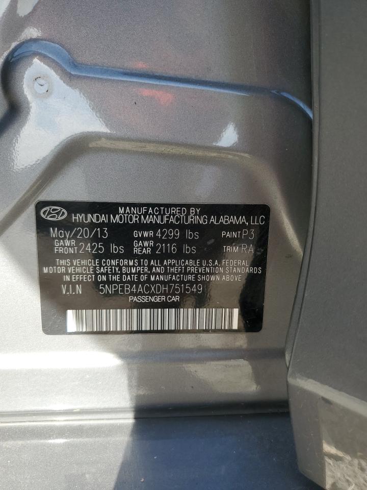 2013 Hyundai Sonata Gls VIN: 5NPEB4ACXDH751549 Lot: 85280345