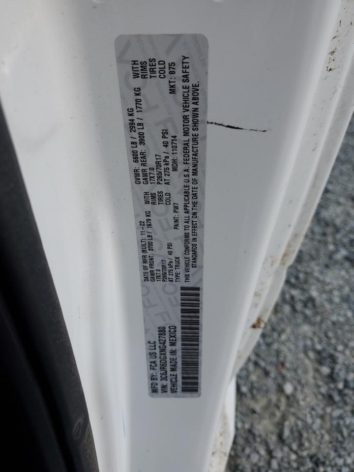 2022 Ram 1500 Classic Tradesman VIN: 3C6JR6DGXNG427880 Lot: 87237805