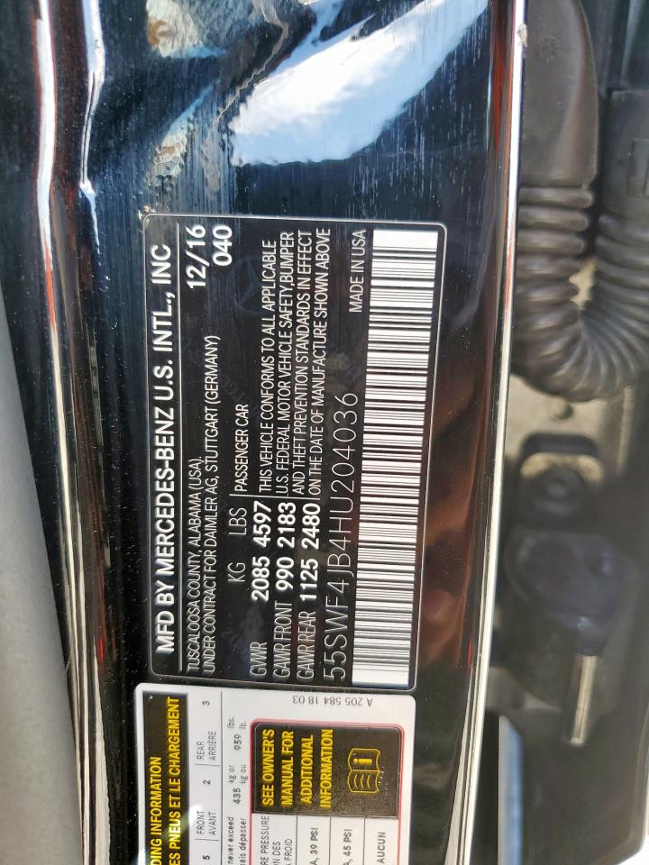 2017 Mercedes-Benz C 300 VIN: 55SWF4JB4HU204036 Lot: 90355495