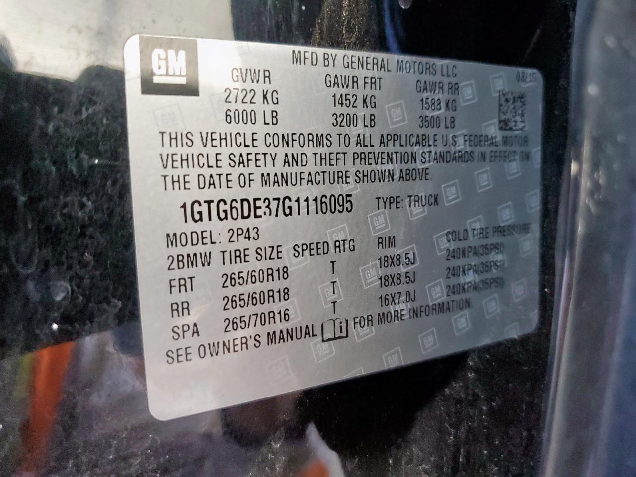 2016 GMC Canyon Slt VIN: 1GTG6DE37G1116095 Lot: 84447615