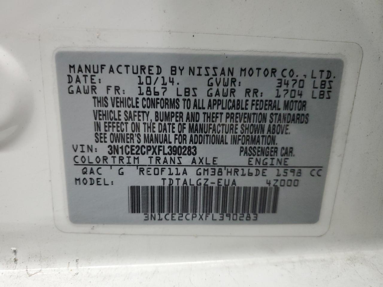 2015 Nissan Versa Note S VIN: 3N1CE2CPXFL390283 Lot: 81893025