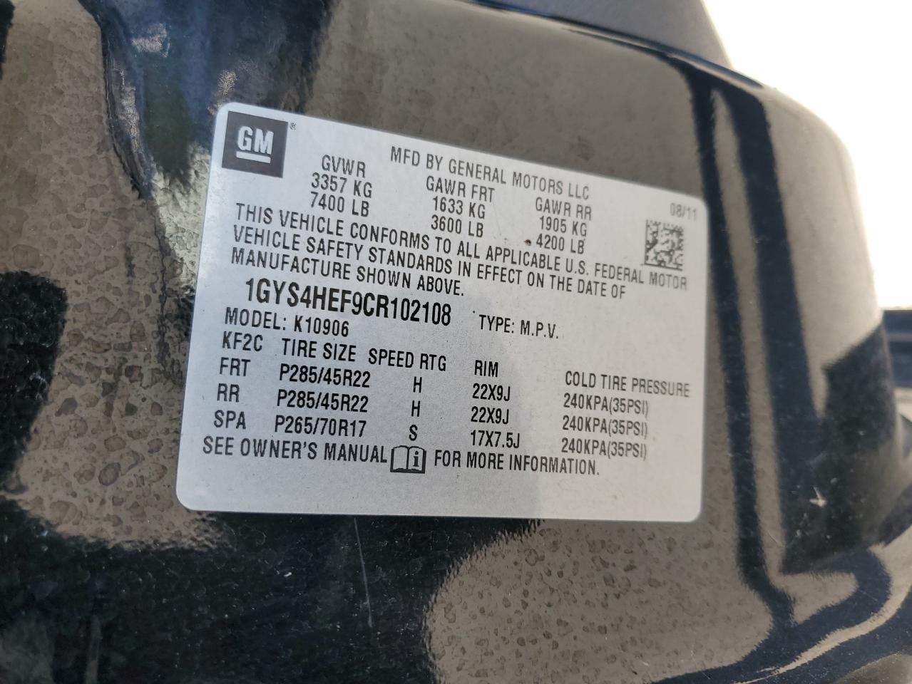 2012 Cadillac Escalade Esv Luxury VIN: 1GYS4HEF9CR102108 Lot: 80683785