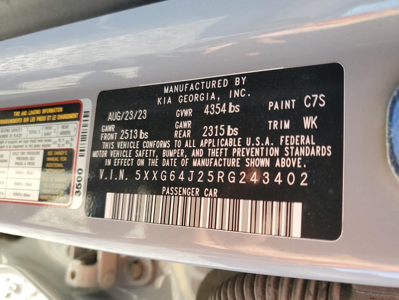 2024 Kia K5 Gt Line VIN: 5XXG64J25RG243402 Lot: 82384795