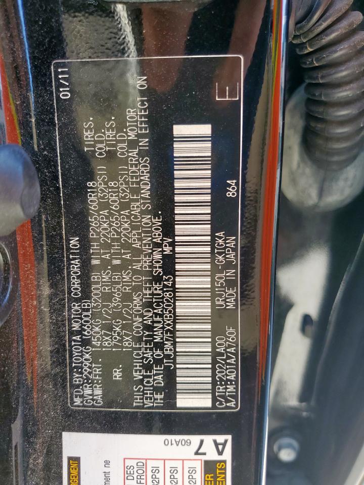 2011 Lexus Gx 460 VIN: JTJBM7FXXB5028143 Lot: 86142165