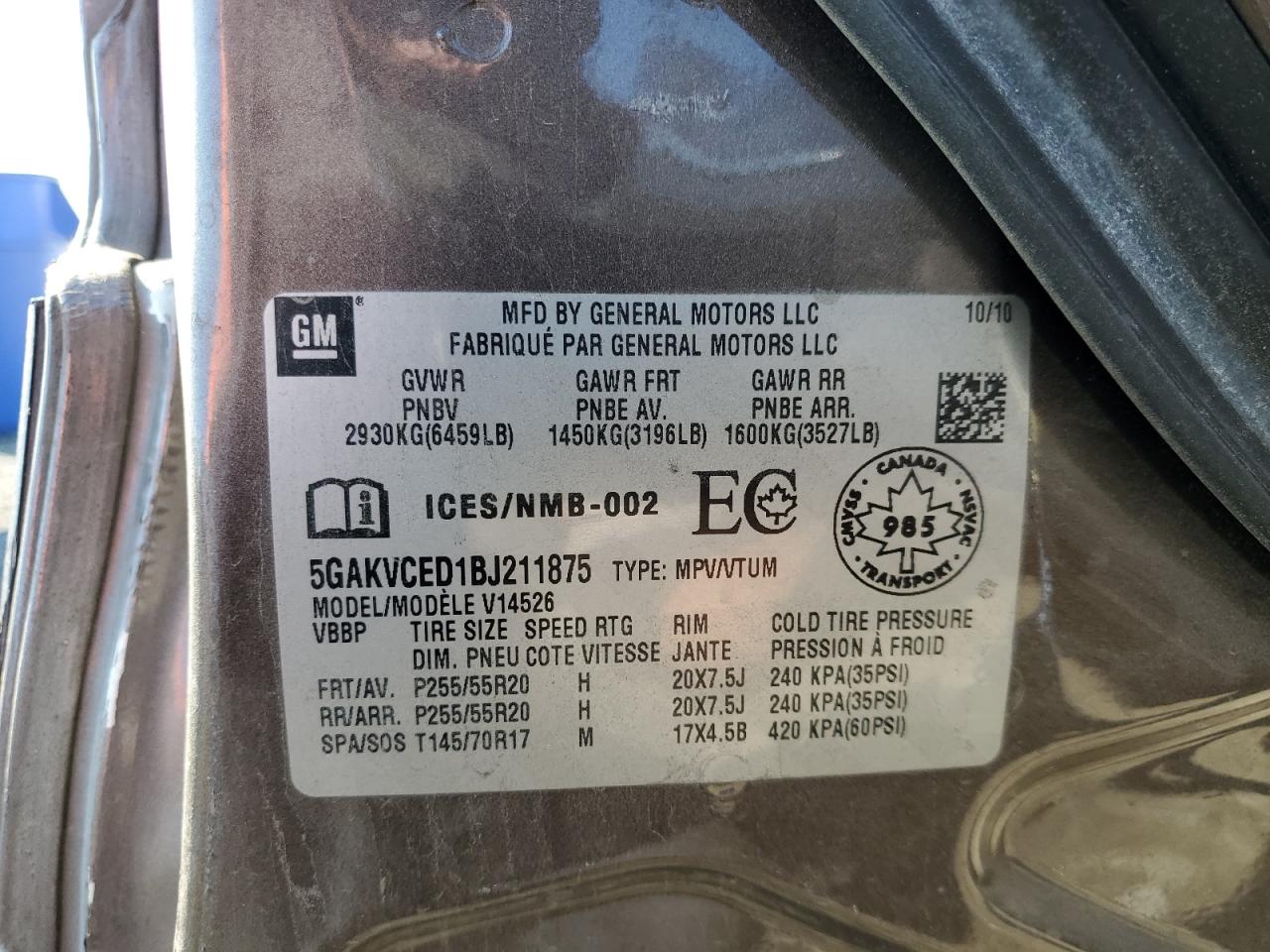2011 Buick Enclave Cxl VIN: 5GAKVCED1BJ211875 Lot: 86170265