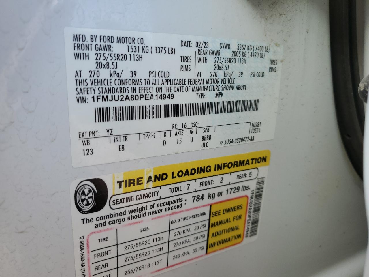 2023 Ford Expedition Limited VIN: 1FMJU2A80PEA14949 Lot: 86517385