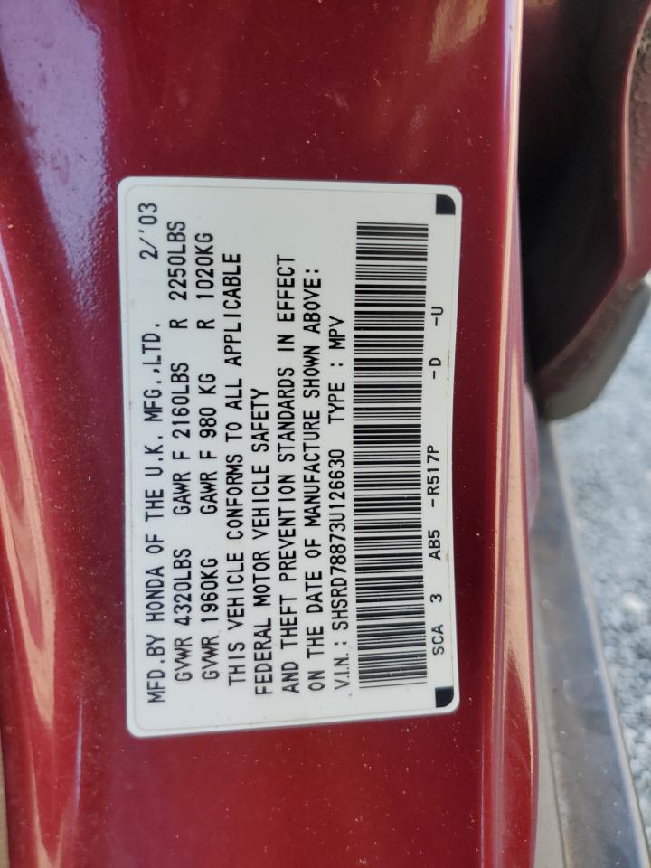 2003 Honda Cr-V Ex VIN: SHSRD78873U126630 Lot: 85850595