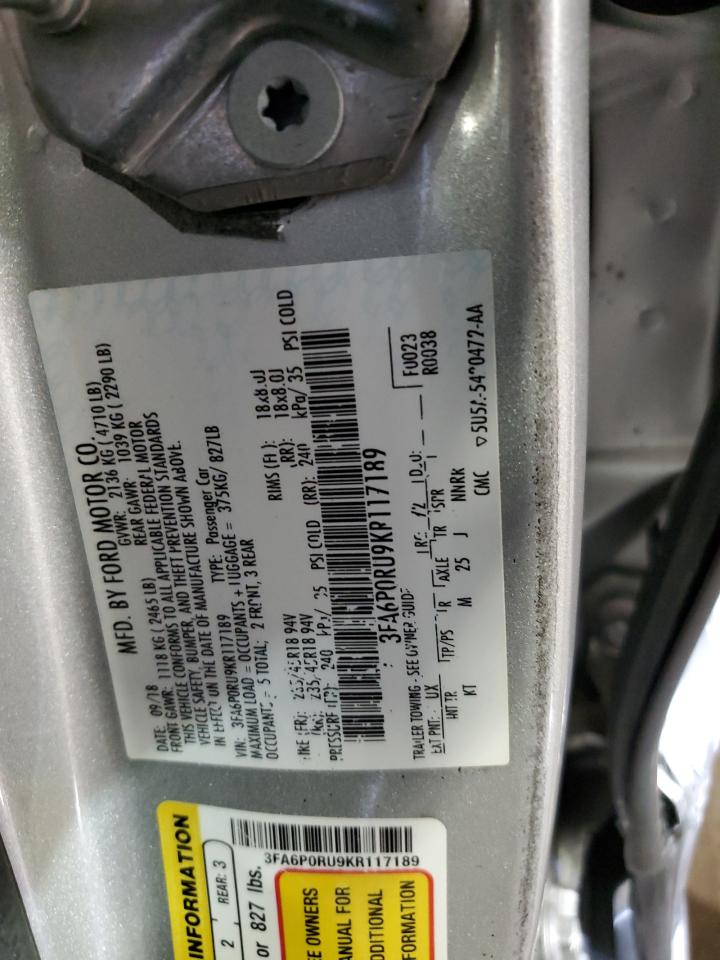 2019 Ford Fusion Titanium VIN: 3FA6P0RU9KR117189 Lot: 84894485