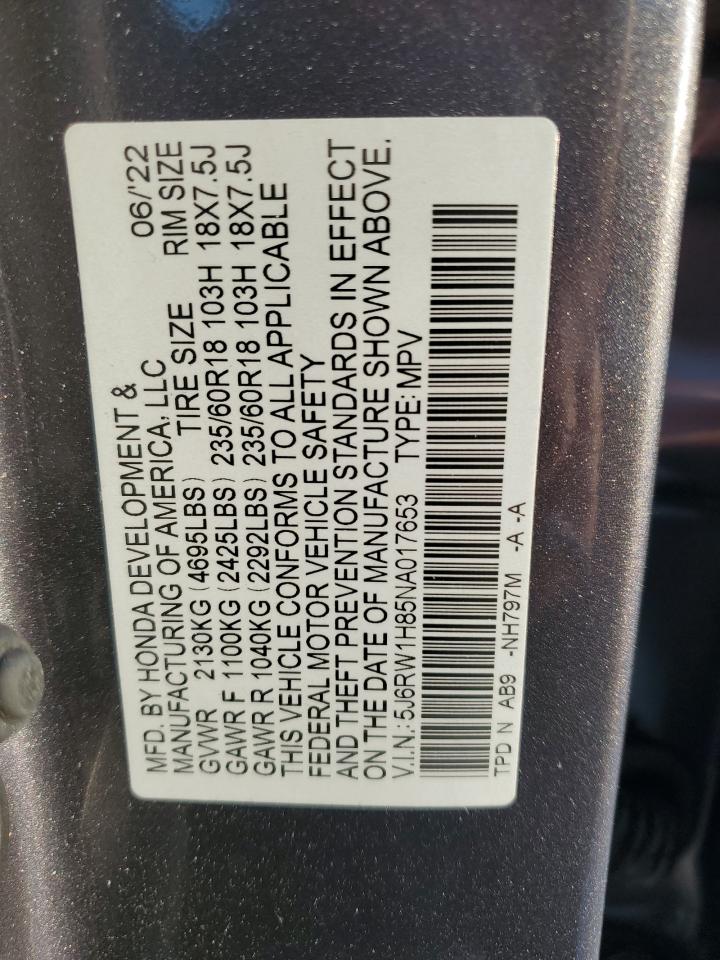 2022 Honda Cr-V Exl VIN: 5J6RW1H85NA017653 Lot: 86162295